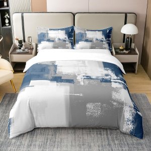 Juego de funda de edredón de acuarela azul marino 100% algodón, tamaño Queen, grafiti gris y blanco, para niños y niñas, pintura al óleo, juegos de Juego de funda de edredón de acuarela azul marino 100% algodón, tamaño Queen, grafiti gris y blanco, para niños y niñas, pintura al óleo, juegos de