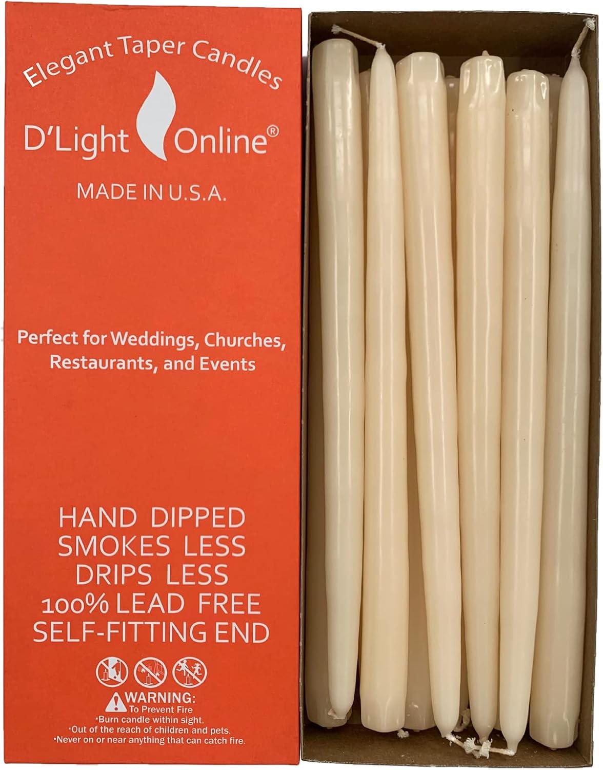 D’light Online Velas cónicas color marfil de 12 pulgadas, velas de alta calidad sumergidas a mano, sin goteo, cera de parafina sin humo, mechas de