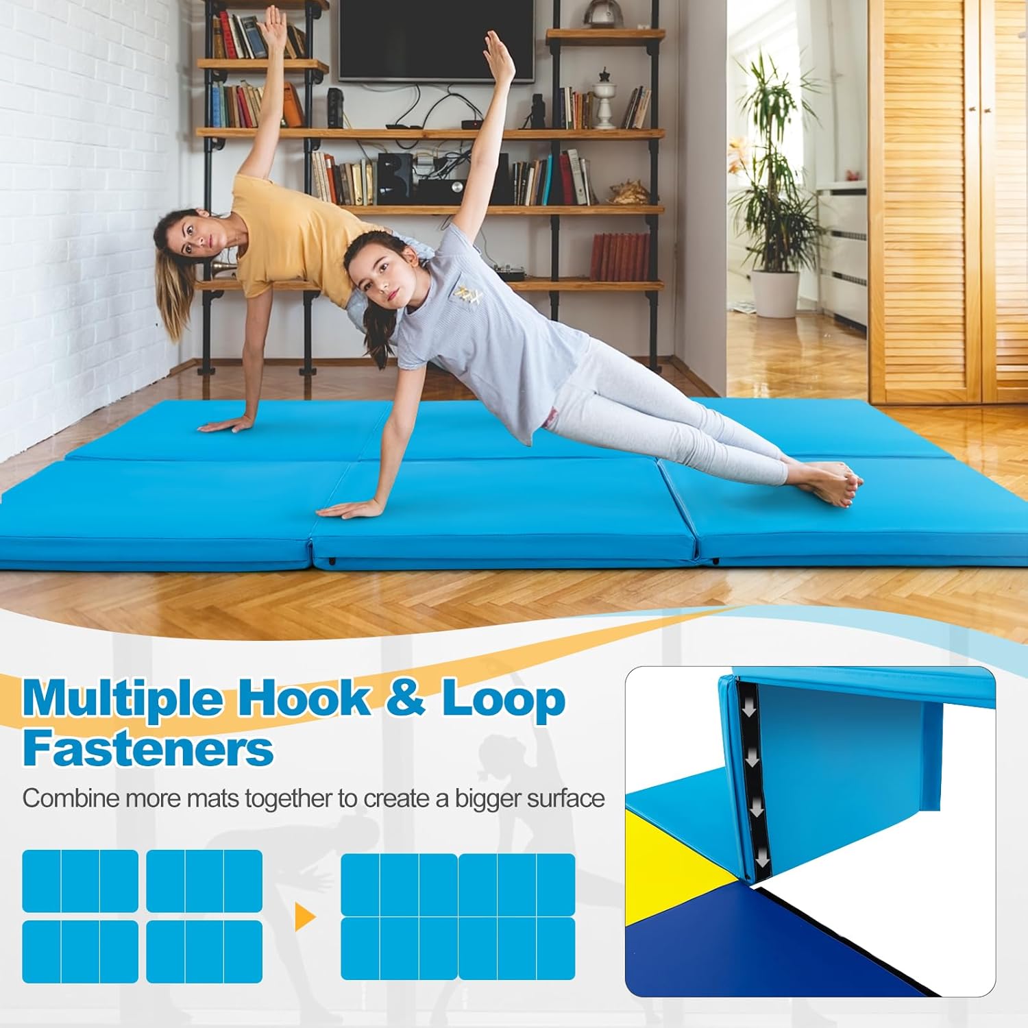 Goplus Esterilla de gimnasia plegable, de 6 x 2 x 2 pulgadas de grosor, de tres pliegues, con asas de transporte, cierre de velcro, esterillas de