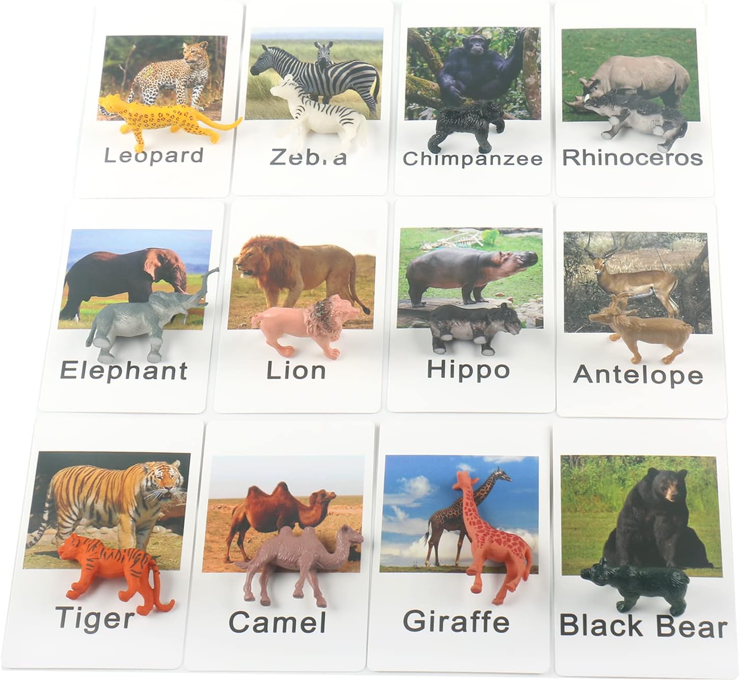 MEROCO Montessori Zoológico Safari Animal Match – Figuras en miniatura con 2 tarjetas a juego de piezas Montessori Materiales de lenguaje Montessori