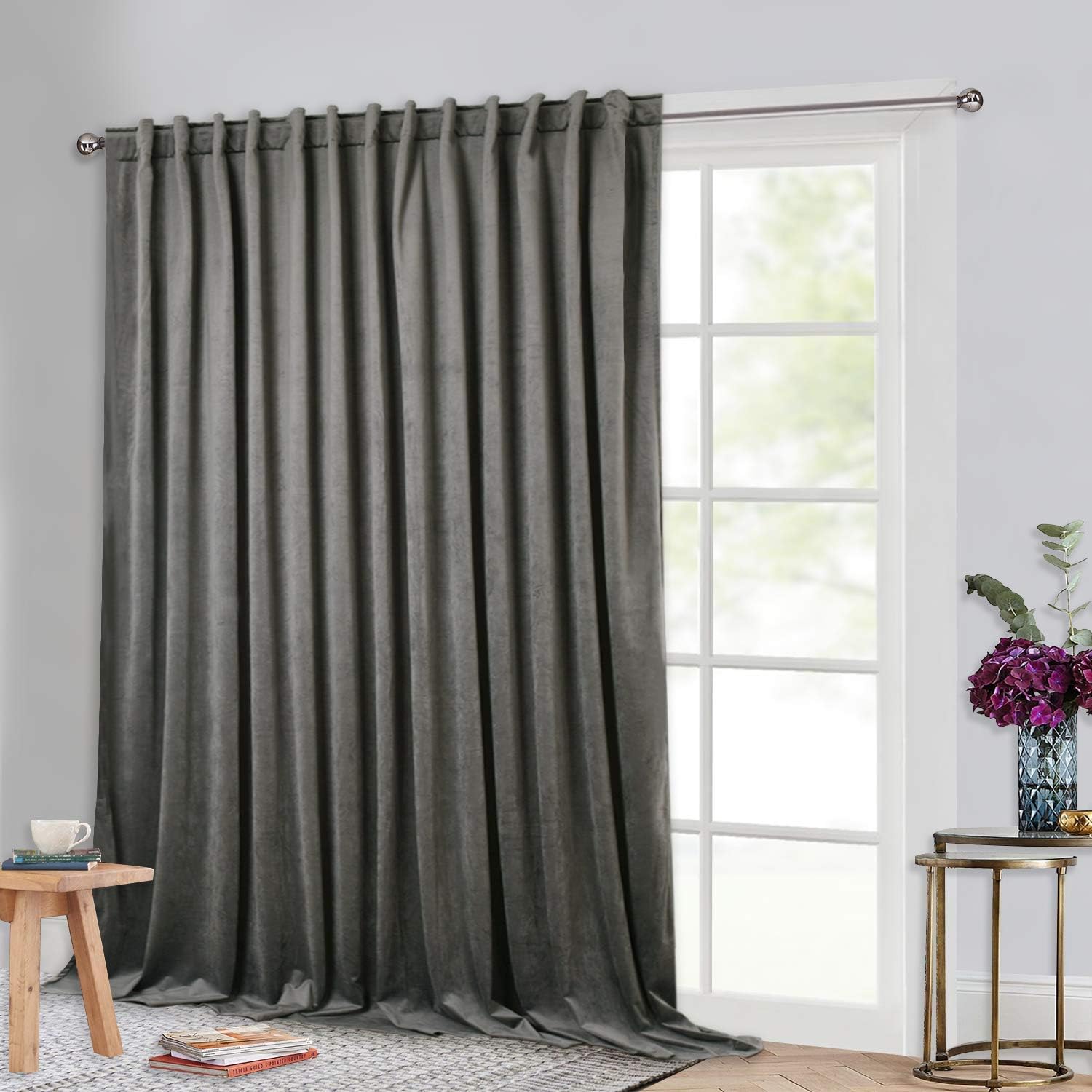 StangH – Cortinas de terciopelo largas, extra anchas, con pestañas traseras