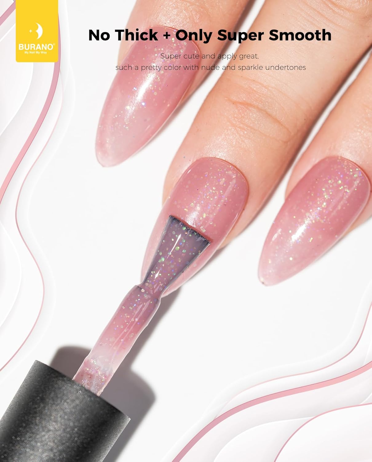 BURANO Esmalte de gel rosa con purpurina, esmalte de gel neutro color rosa nude, 0.2 fl oz, tono de piel rosa brillante, gel natural de remojo UV