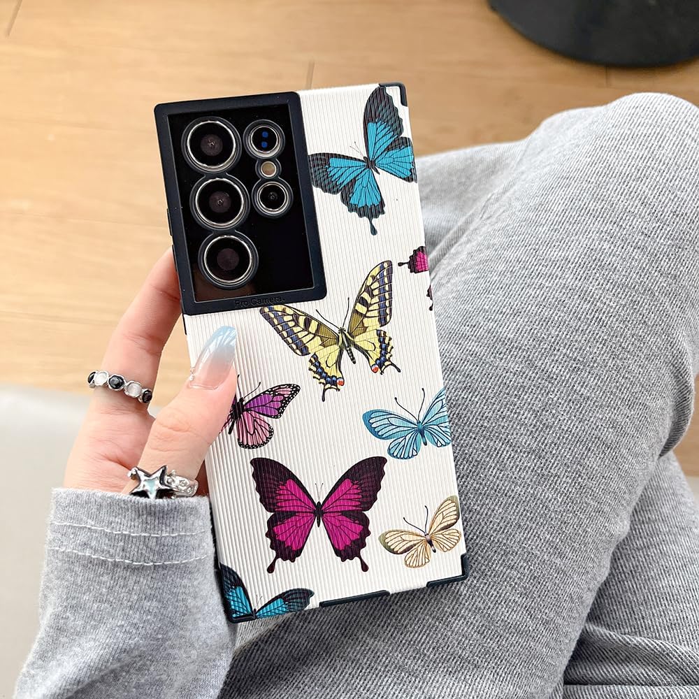Diseño De Mariposa De Color Lindo Compatible Con Samsung Galaxy S23 Ultra Funda De Teléfono Cubierta Protectora De Silicona De Cuero De Moda Para