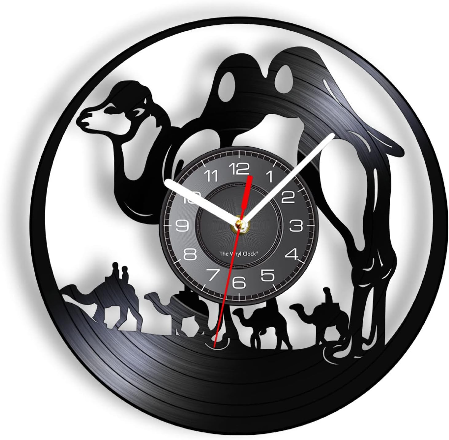 OTKU Reloj de pared de 12 pulgadas, reloj de pared de Camelcade, animales del desierto, camellos, reloj de disco de vinilo, animales africanos,