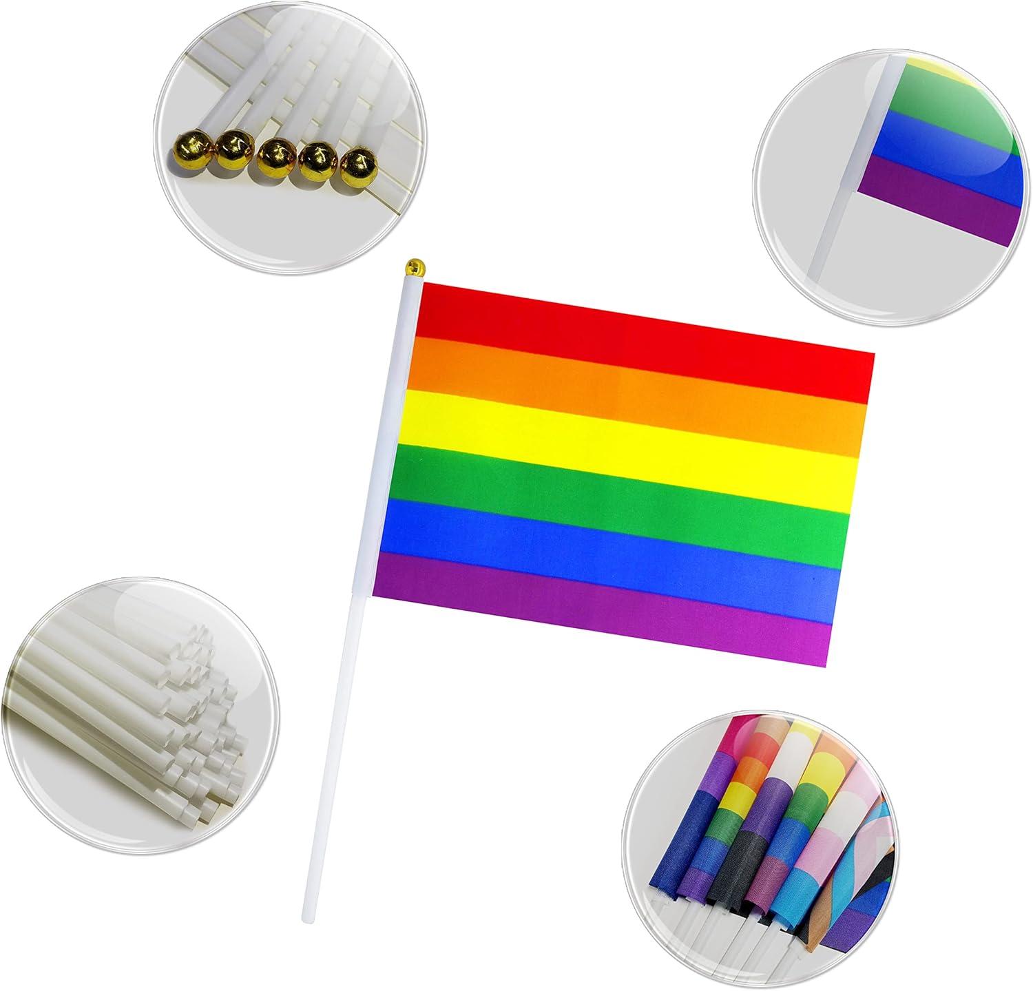 Paquete de 60 banderas pequeñas de mano con diseño de orgullo arcoíris, bandera de Estados Unidos, bandera del orgullo para gays y niñas,