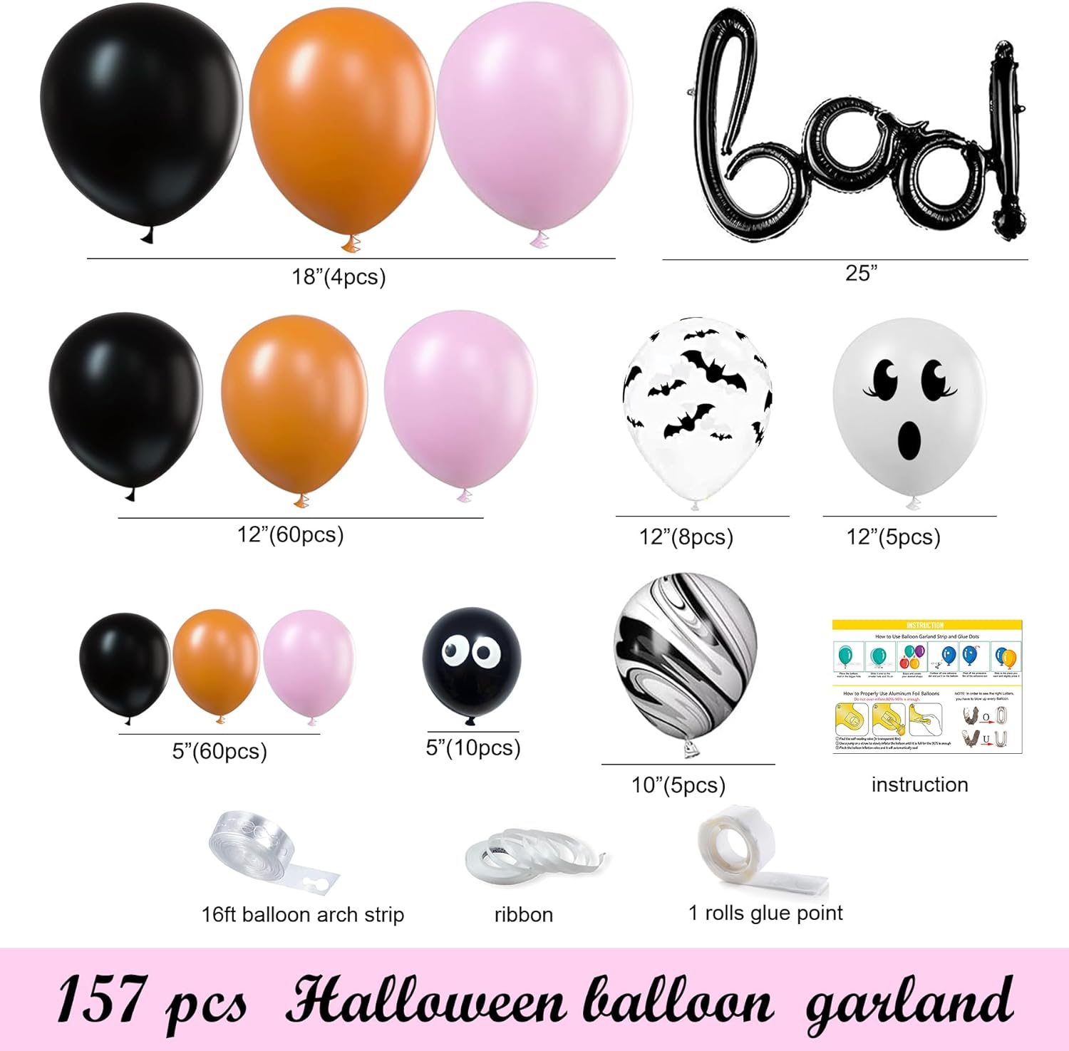 Kit de arco de guirnalda de globos de Halloween negro y rosa, decoraciones de Halloween rosas para niñas, guirnalda de globos de Halloween de gran