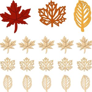 Honbay 60 piezas huecas de hojas de arce en blanco sin terminar, piezas de madera, rebanadas de madera, adornos en forma de arce de madera, hojas de Honbay 60 piezas huecas de hojas de arce en blanco sin terminar, piezas de madera, rebanadas de madera, adornos en forma de arce de madera, hojas de