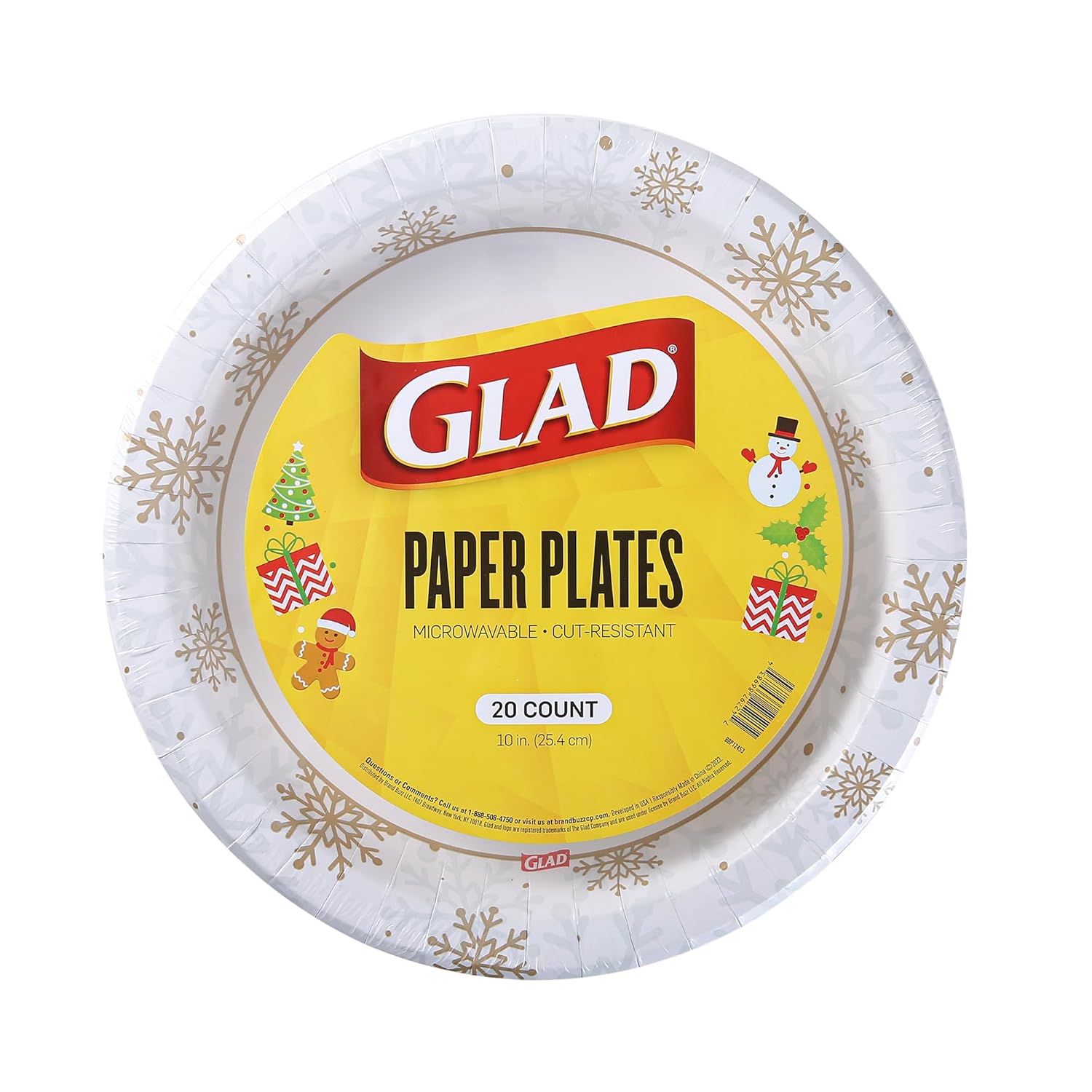 Glad Platos desechables Holiday Gold & Silver Snowflake  Resistentes, aptos para microondas para uso diario  10 pulgadas, 20 unidades