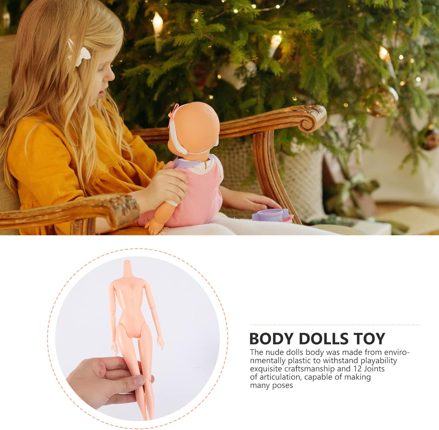 HEALLILY Cuerpo de muñeca de rompecabezas, 3 piezas, cuerpo de muñeca de plástico desnudo, cuerpo de muñeca desnuda, muñeca de bricolaje, muñeca