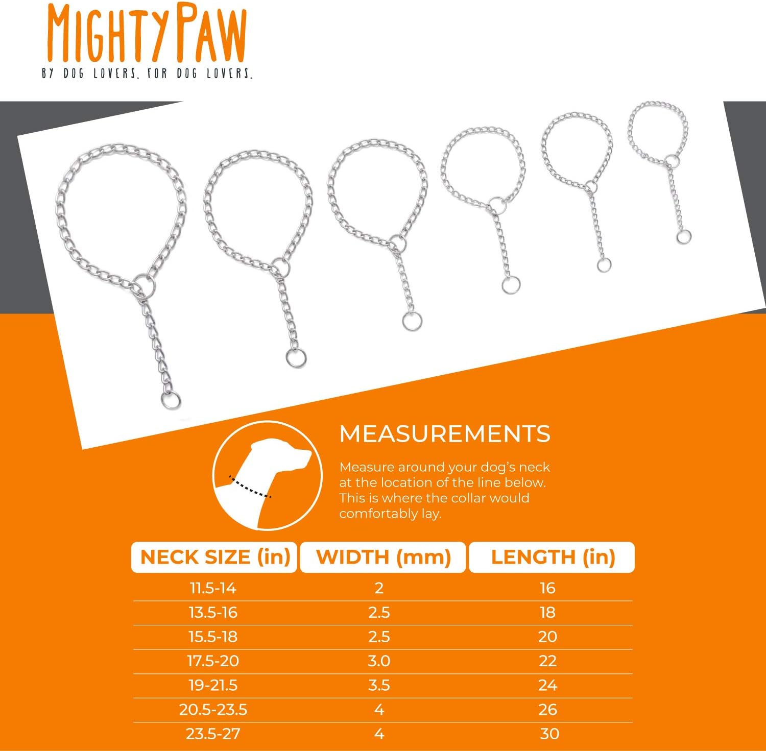 Mighty Paw Collar deslizante  Acero inoxidable  Resistente al desgaste  Resistente a la intemperie  Cadena de entrenamiento de perros  Gargantilla