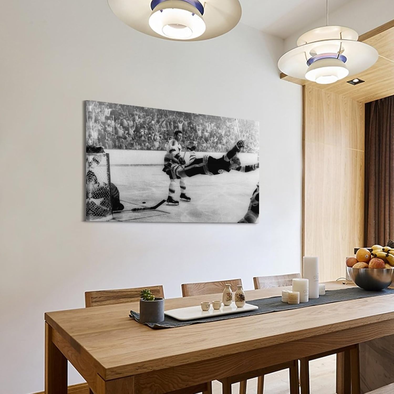 SEQ Bobby Orr – Póster de The Flying Goal Art Hockey Greats, decoración de pared, lienzo impreso para sala de estar, dormitorio, 24 x 36 pulgadas
