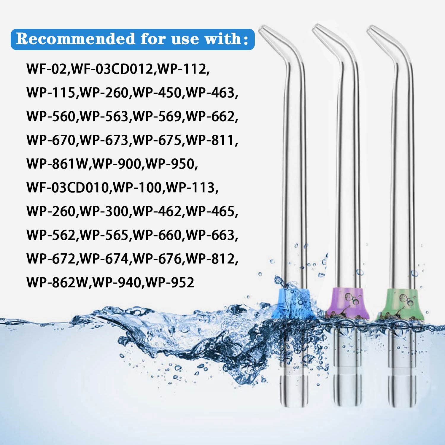 3 cabezales de repuesto para irrigadores orales Waterpik, puntas de repuesto para irrigadores orales Waterpik (azul, morado y verde)
