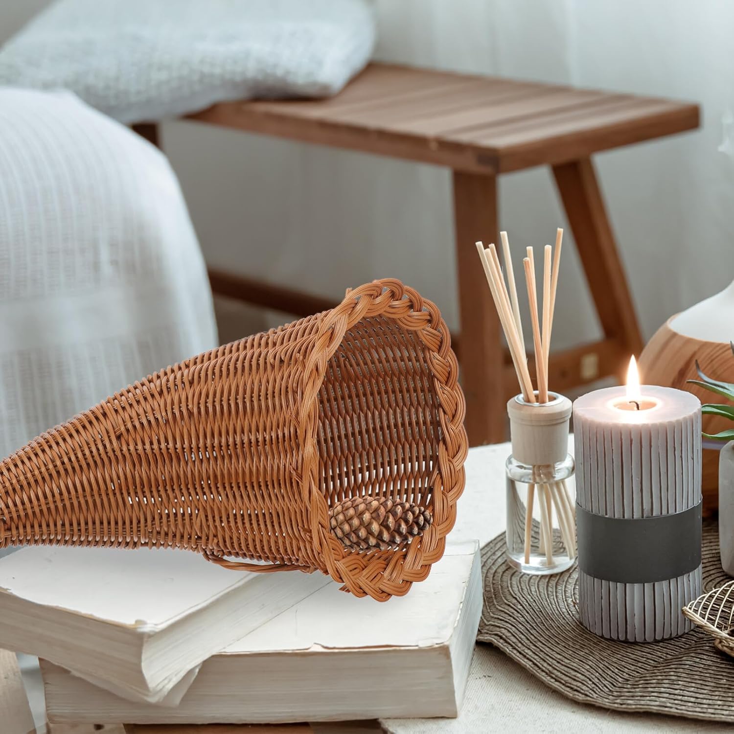 Abaodam Cornucopia – Cesta de mimbre para otoño, cesta de mimbre para pan, cesta de frutas tejidas para alimentos y verduras, bandeja para