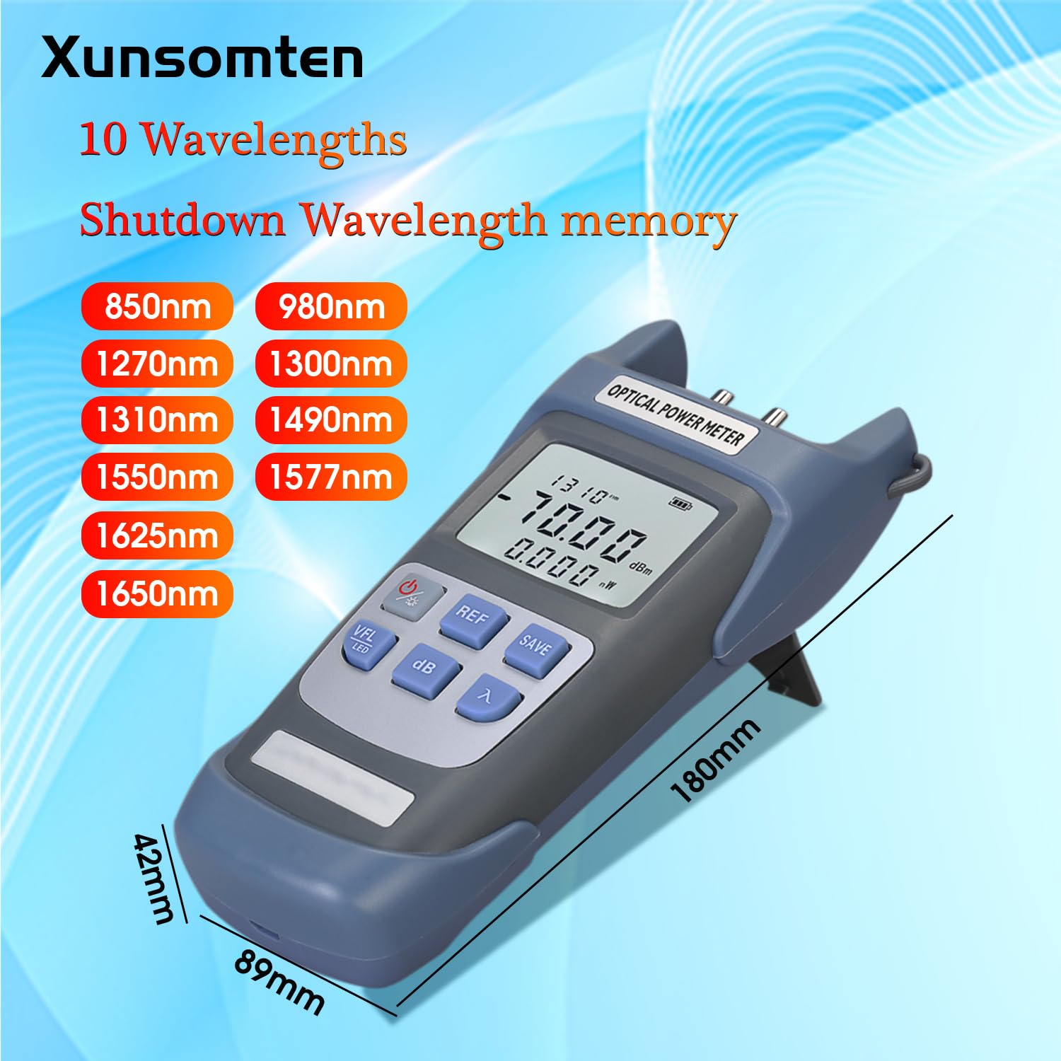 Xunsomten – Probador de fibra óptica 3 en 1 función Medidor de potencia óptica portátil (FCSCST) y localizador de fallas visuales VFL de 10 mw e