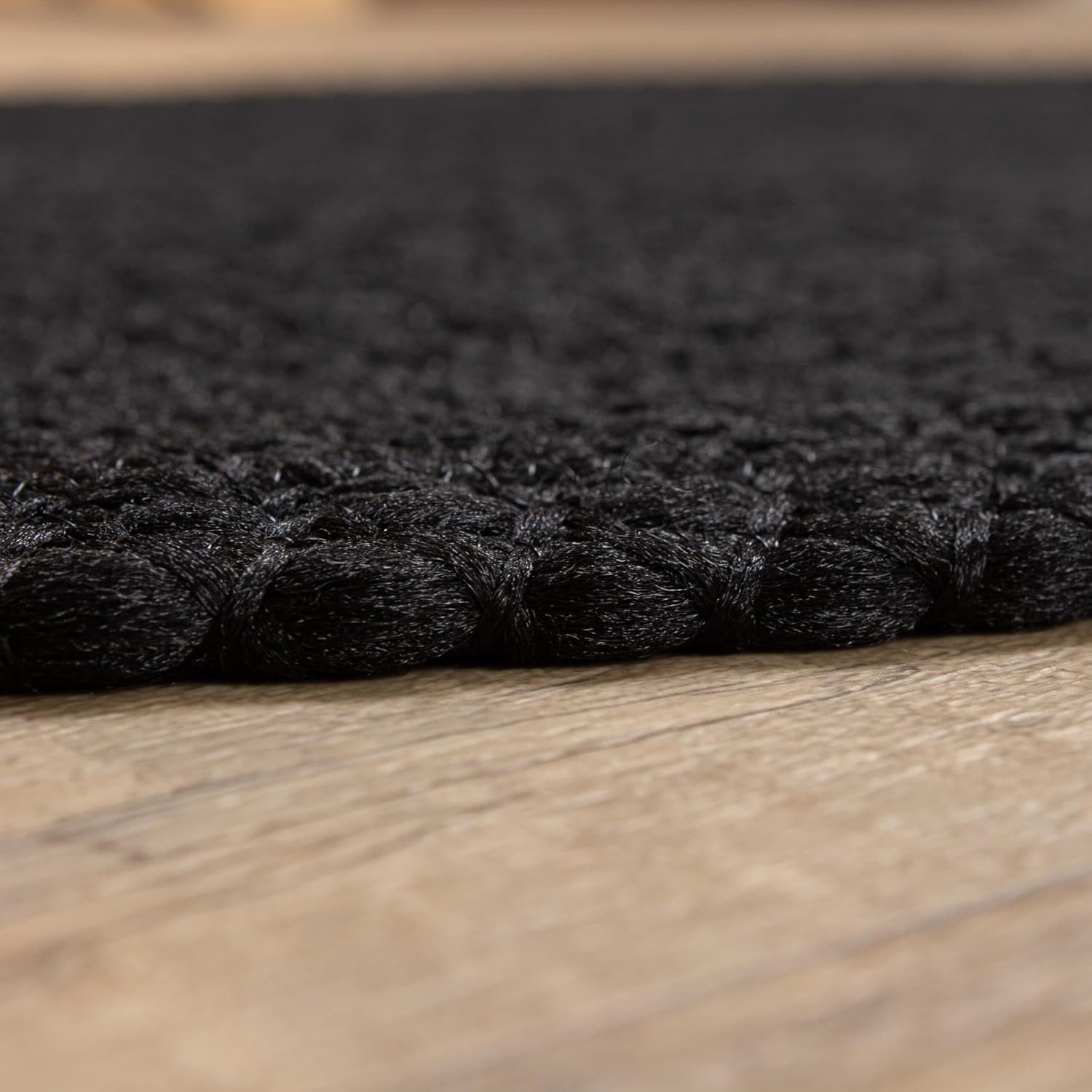 Super Area Rugs Alfombra trenzada negra para fregadero de cocina campestre, alfombra primitiva duradera, ovalada, de 2 x 3 pies