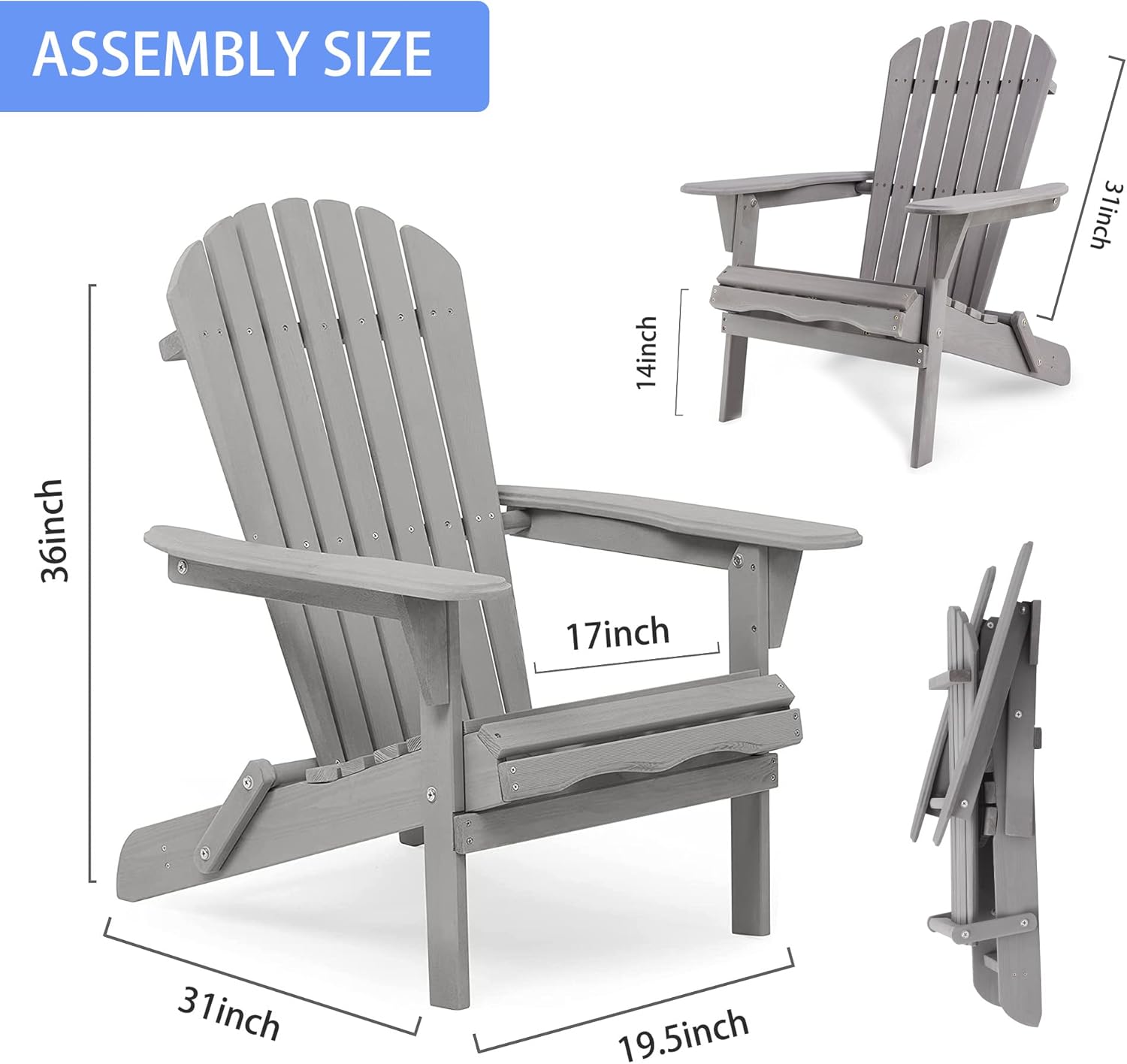 Smart FENDEE Juego de 2 sillas plegables Adirondack de madera de cedro para todo tipo de clima, muebles de ocio al aire libre para relajarse,