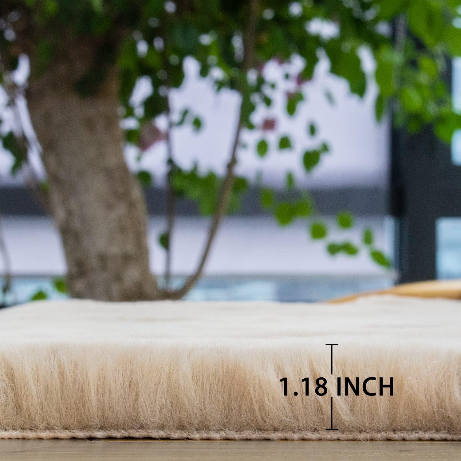 Alfombra de felpa lanuda de 5 x 7 pies, color marrón claro, beige, para dormitorio, alfombra lavable de piel sintética de conejo para sala de estar,