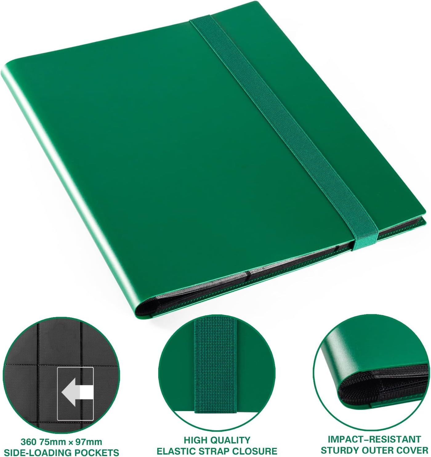 GEAoffice Carpeta de tarjetas, carpeta de 9 bolsillos, carpeta de bolsillo de carga lateral 360 para Yugioh, MTG y otros TCG, color verde