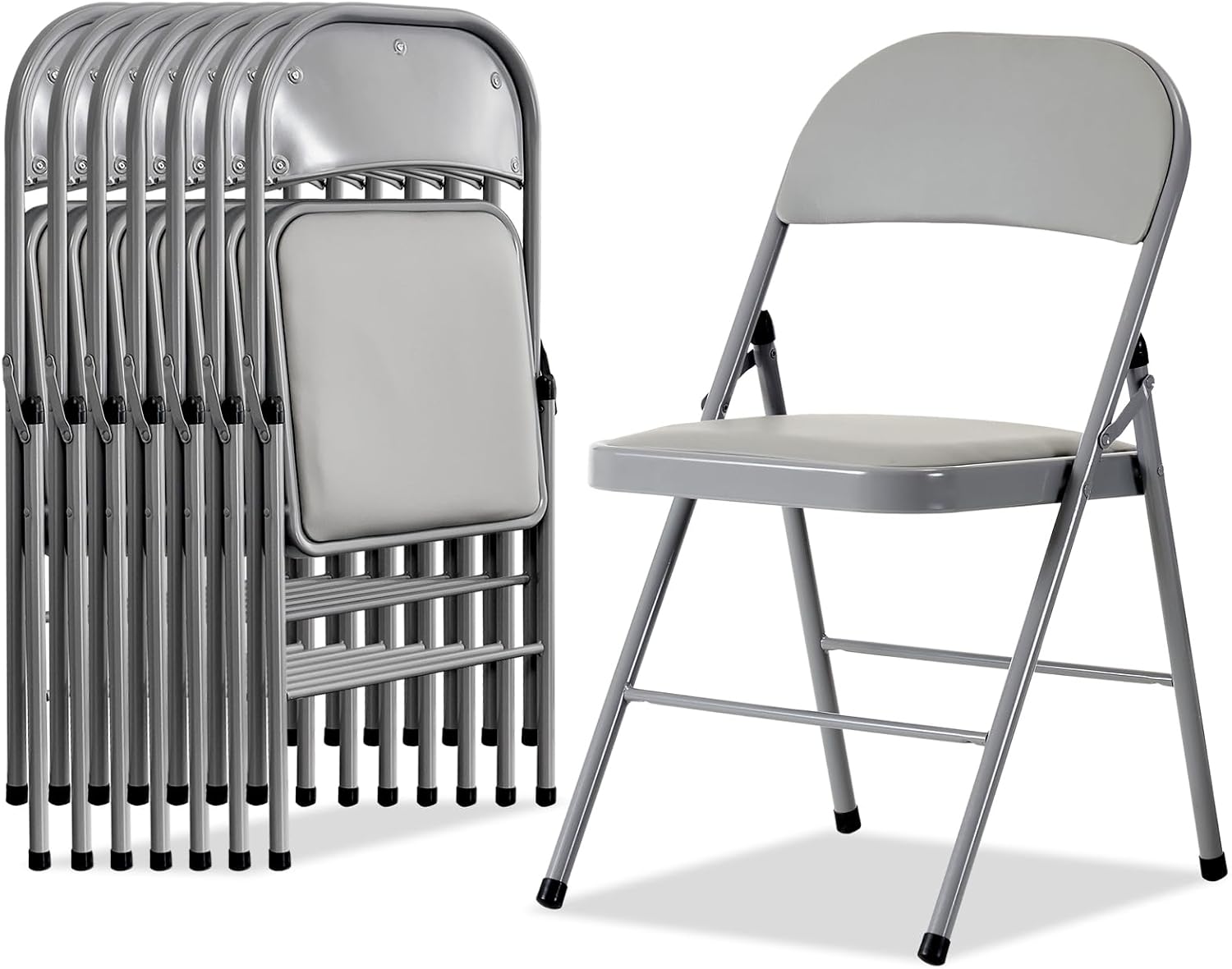 Karl home Paquete de 8 sillas plegables grises con asientos acolchados para exteriores e interiores, asiento comercial apilable portátil con marco