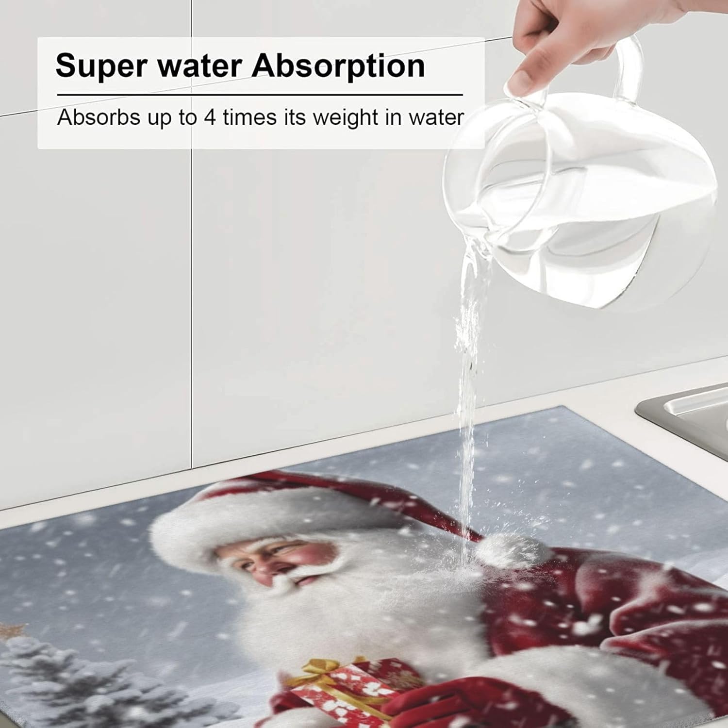 Tapete de secado de platos de Santa Claus Snow Secenry para encimera de cocina, almohadilla de secado de microfibra, absorbente para escurridor de