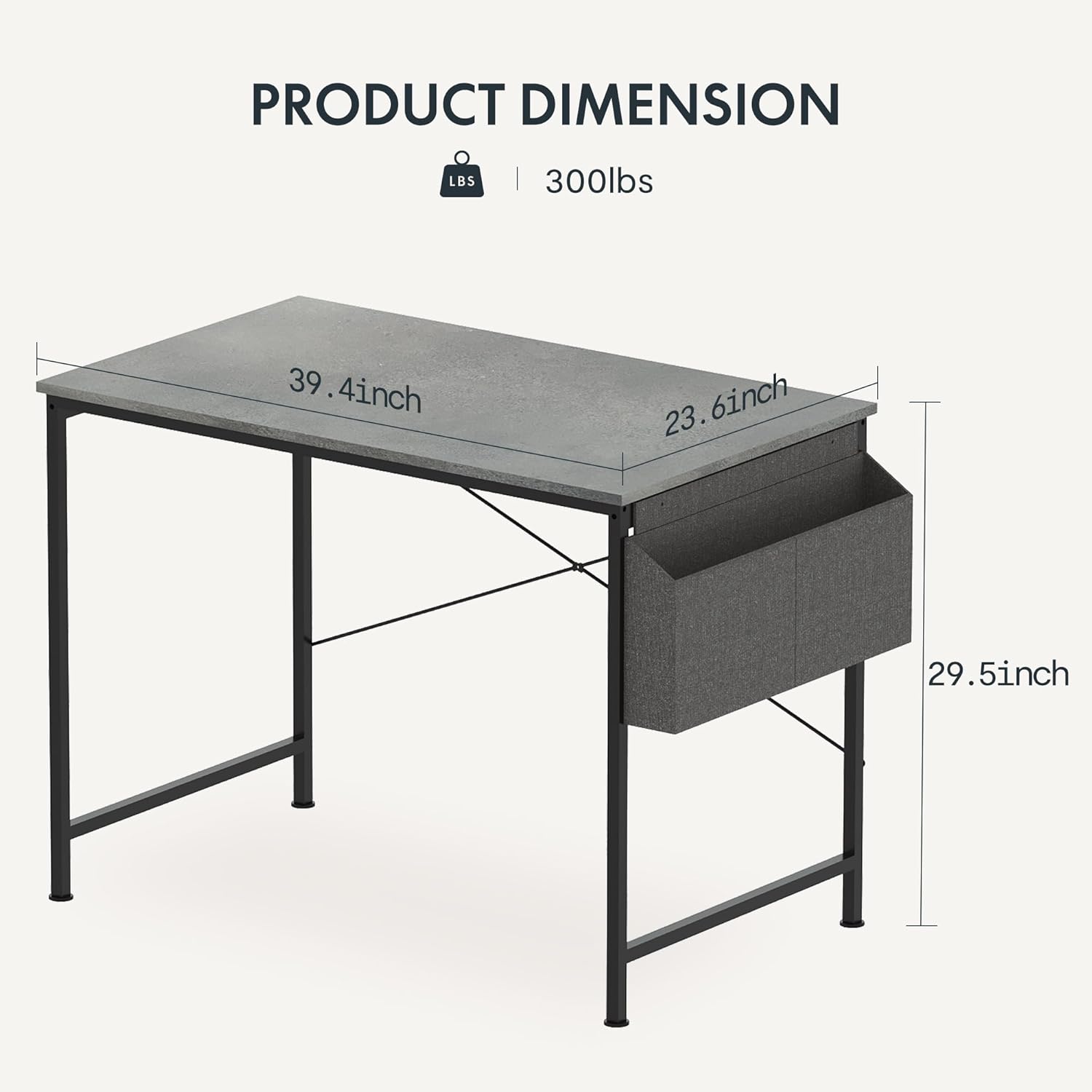 SANODESK Escritorio para computadora de 40 pulgadas con bolsa de almacenamiento, escritorio de oficina en casa con mesa de madera y marco de metal,