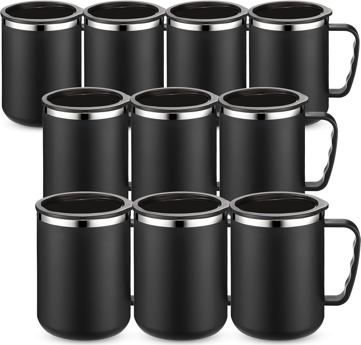 10 tazas de viaje de café reutilizables con aislamiento al vacío con tapa y asa, taza aislada de 17 onzas, taza de acero inoxidable de doble pared