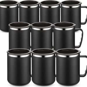 10 tazas de viaje de café reutilizables con aislamiento al vacío con tapa y asa, taza aislada de 17 onzas, taza de acero inoxidable de doble pared 10 tazas de viaje de café reutilizables con aislamiento al vacío con tapa y asa, taza aislada de 17 onzas, taza de acero inoxidable de doble pared