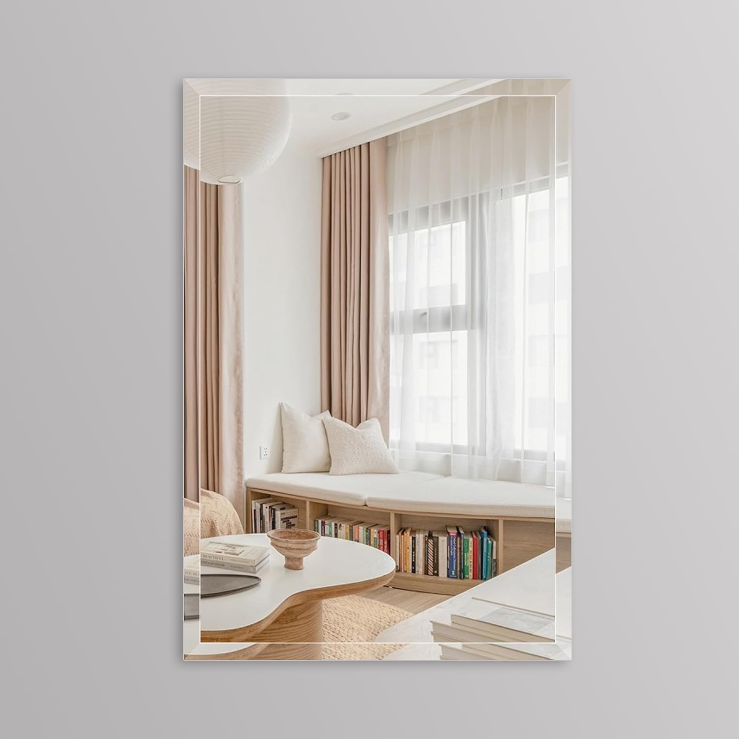 B&C Espejo rectangular sin marco de 24 x 36 pulgadas, borde biselado pulido de 1 pulgada, espejo de tocador de baño para pared, espejo simple moderno