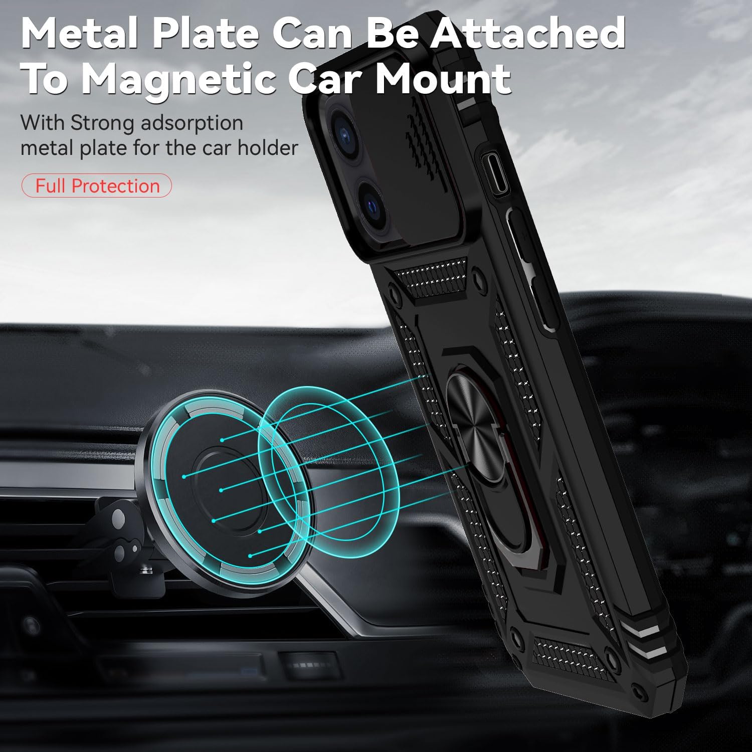 Funda para iPhone 12, iPhone 12 Pro, con protector de pantalla y funda para cámara, grado militar 16 pies. Funda protectora a prueba de caídas con