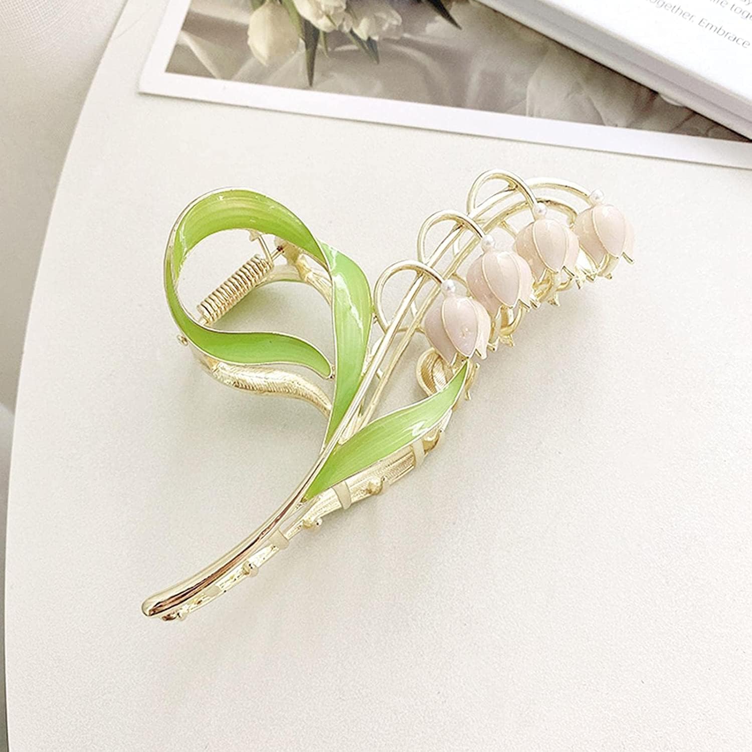 Pinzas para el cabello con flores de lirio de los valles rosados, orquídeas grandes, antideslizantes, fuertes pinzas de metal para sujetar el