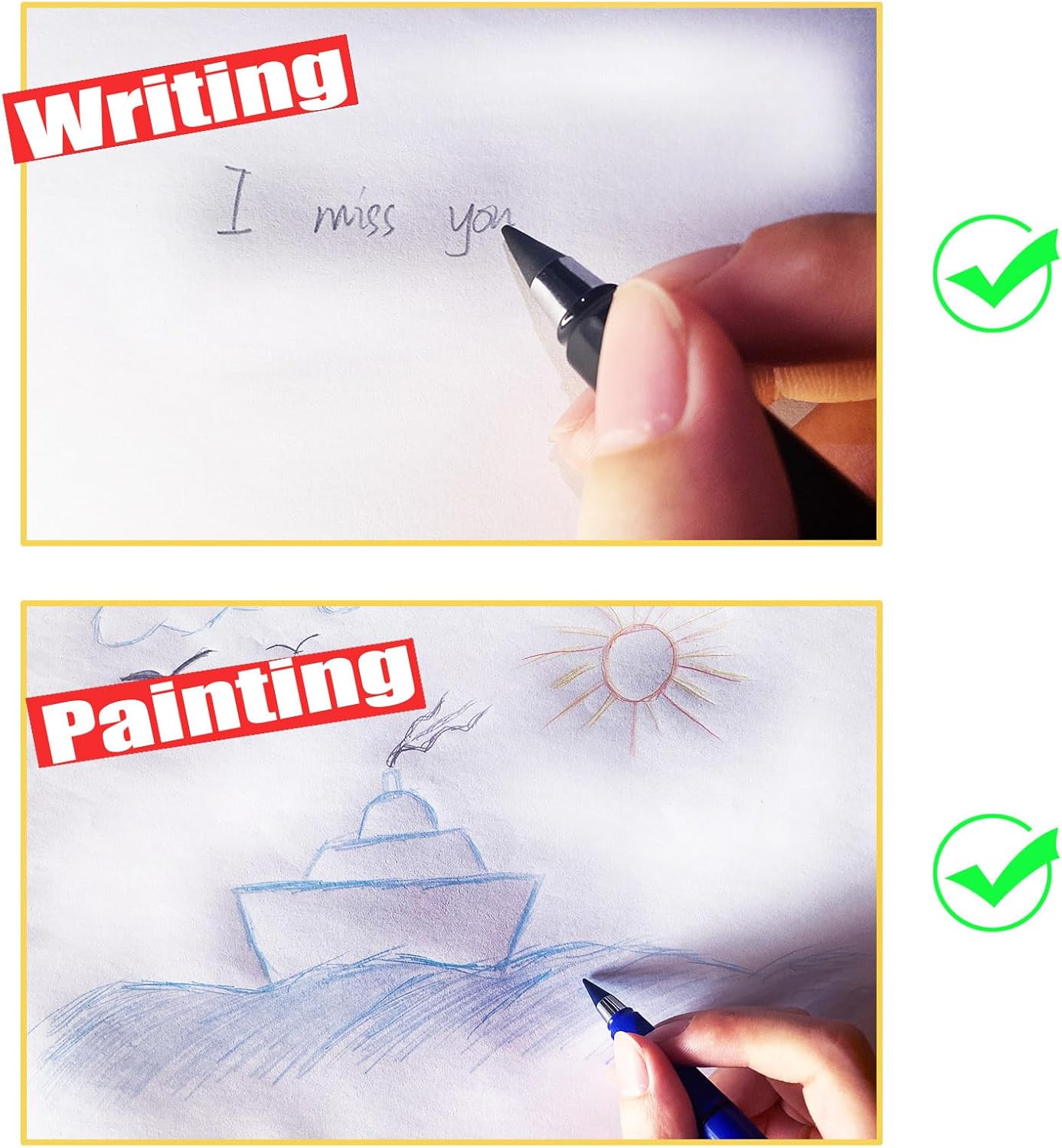 Lápiz Forever de 6 colores con borrado, lápiz infinito de larga duración que nunca necesita afilado, colorido lápiz infinito con 6 piezas de plomo