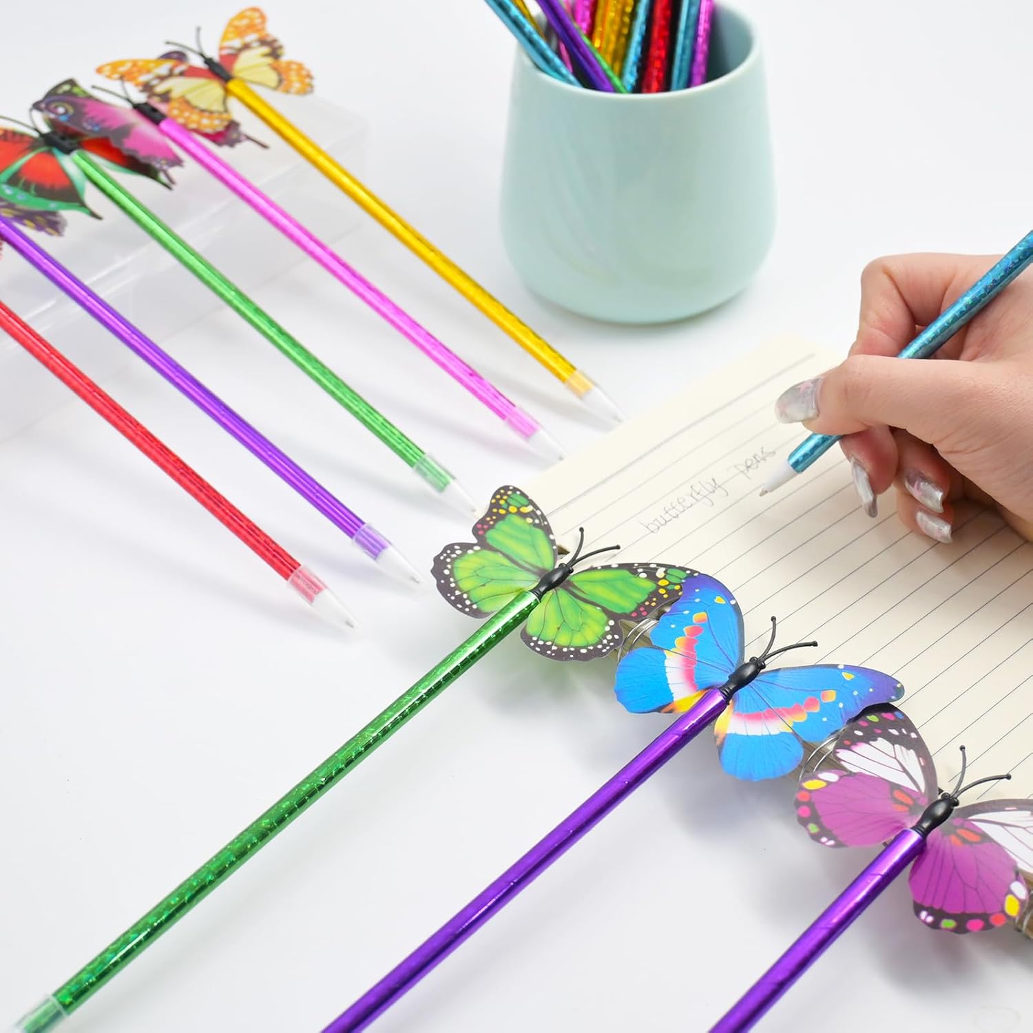 30 bolígrafos de mariposa, bolígrafos novedosos, bonitos bolígrafos para mujeres profesoras, bolígrafos de flores a granel para niñas y niños,