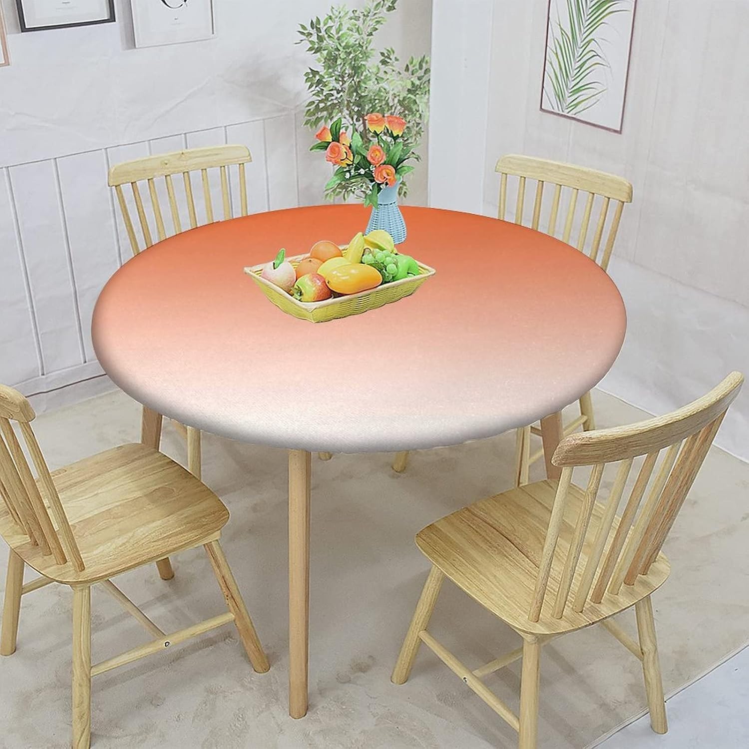 Ombre Round Fitted Tablecloth with Elastic Edge,Scorching Sunset in The Hot Desert Print Polyester Table Cover, Small, Fit Round Tables up 40″-44″