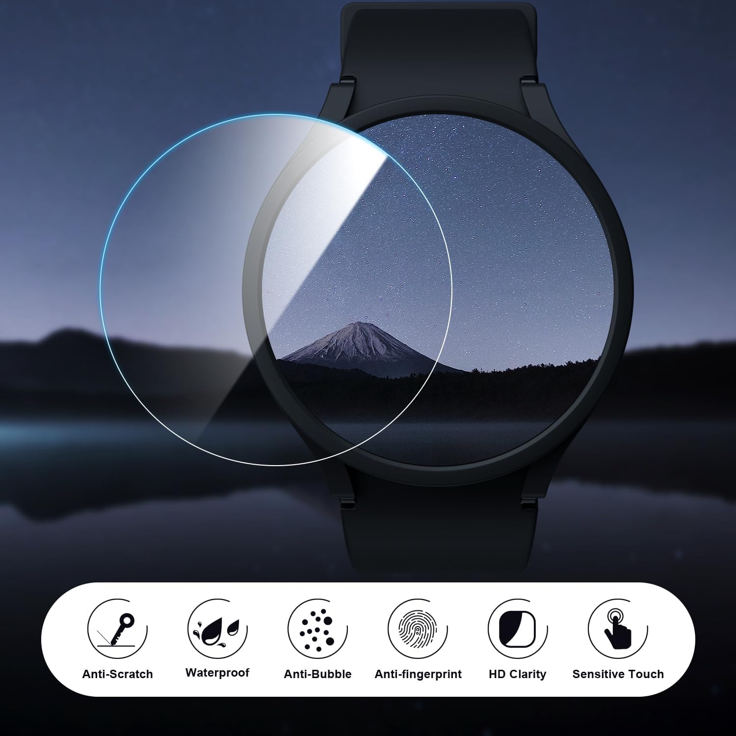 Paquete de 5+5 fundas protectoras de pantalla para Galaxy Watch 6 de 1.575 pulgadas, cubierta protectora de policarbonato duro con vidrio templado