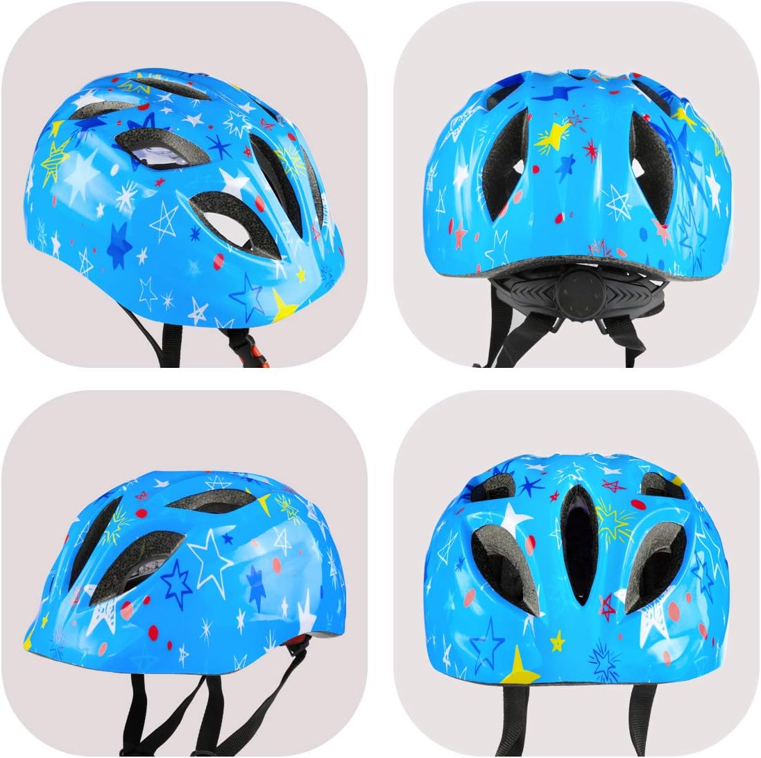 Juego de protectores de casco para niños y niñas de 3 a 7 años de edad para ciclismo y casco ajustable (casco + 2 rodilleras + 2 coderas + 2