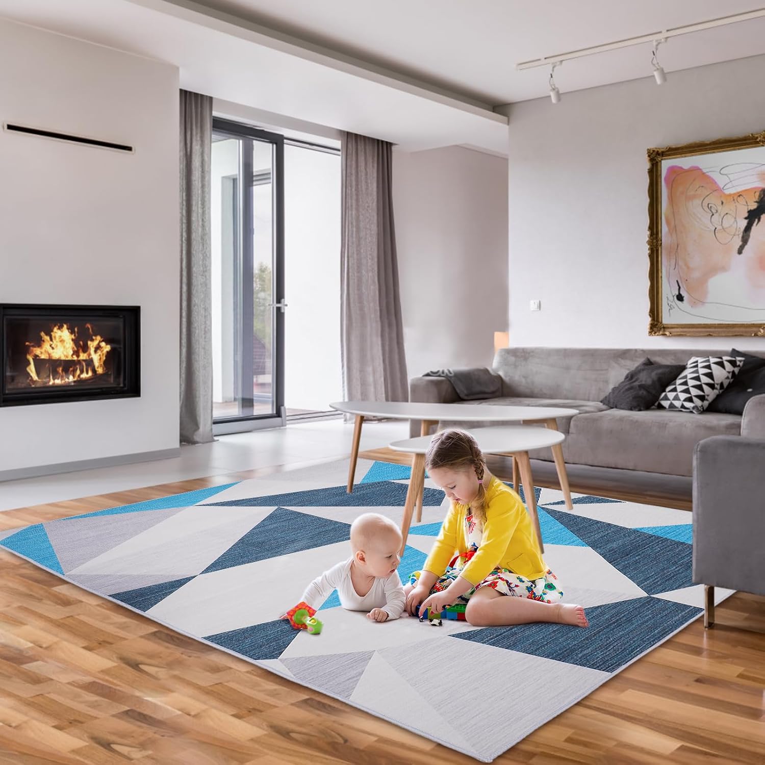 FACULX Alfombra de área de 5 x 7 pies, suave y moderna, con parte trasera de goma antideslizante, lavable a máquina para comedor, hogar, oficina,