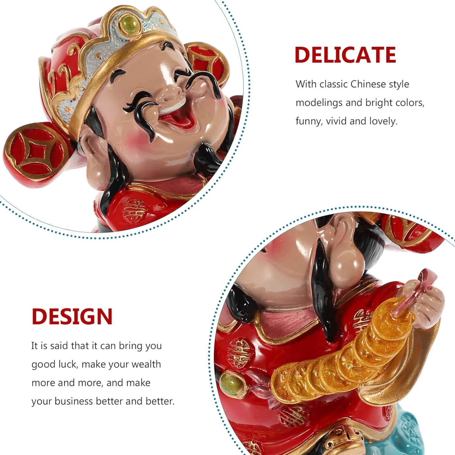 BESPORTBLE CAI Shen – Estatua de Feng Shui, dios de la riqueza, 2.5 x 3.5 pulgadas, adornos de resina de la suerte de Zhaocai para sala de estar,