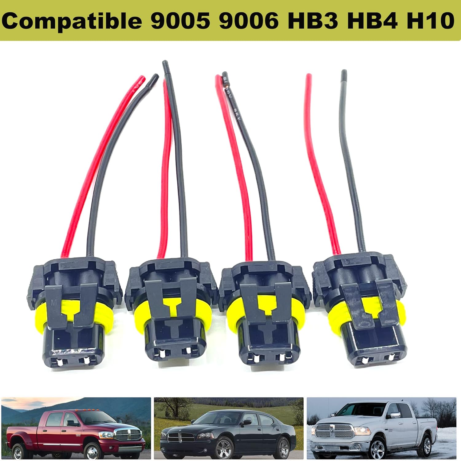 Paquete de 4 conectores de cable 9005 9006 HB3 HB4 H10 adaptador hembra arnés de cableado conectores de cable para faros antiniebla