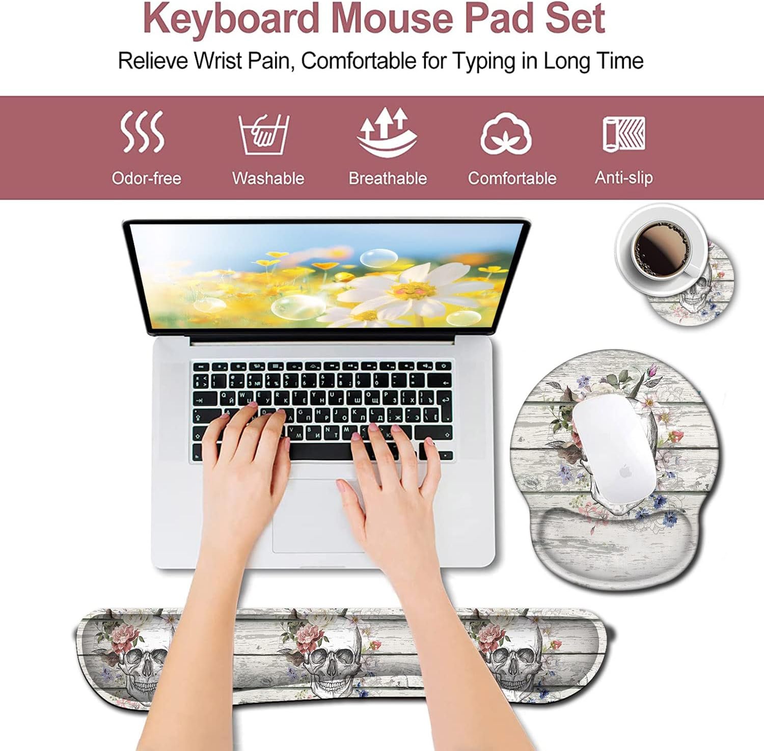 Alfombrilla de mouse con soporte de muñeca, alfombrilla de mouse de gel ergonómica, reposamuñecas de teclado de espuma viscoelástica, diseño de