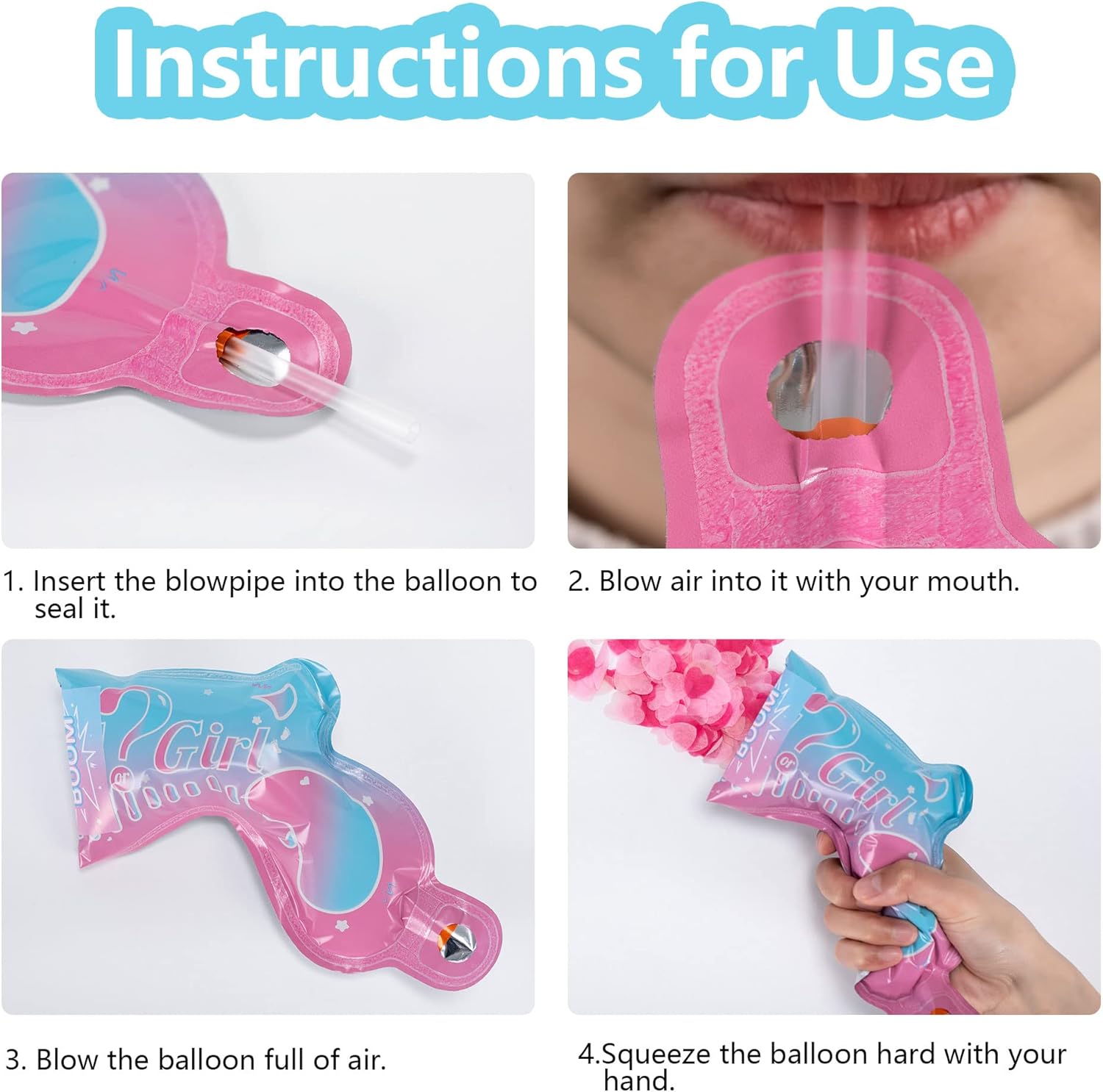 Pistola de felicitación con globos de confeti para revelación de género, para él o ella (juego de 5) suministros de fiesta para bebé niño o niña (5