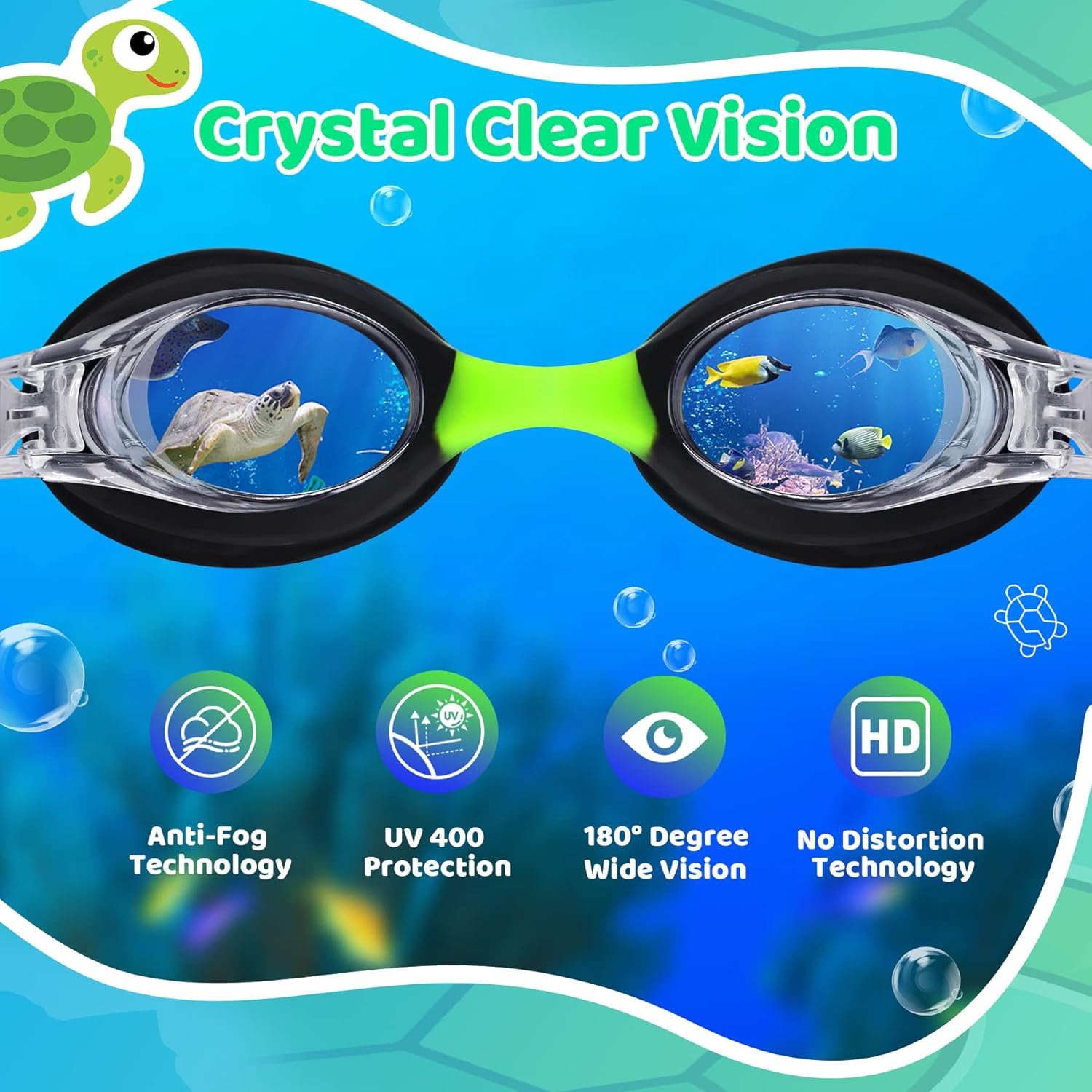 Vvinca Gafas de natación para niños de 2 a 8 años, con correa de tela, sin fugas, sin dolor, antivaho para niñas y niños