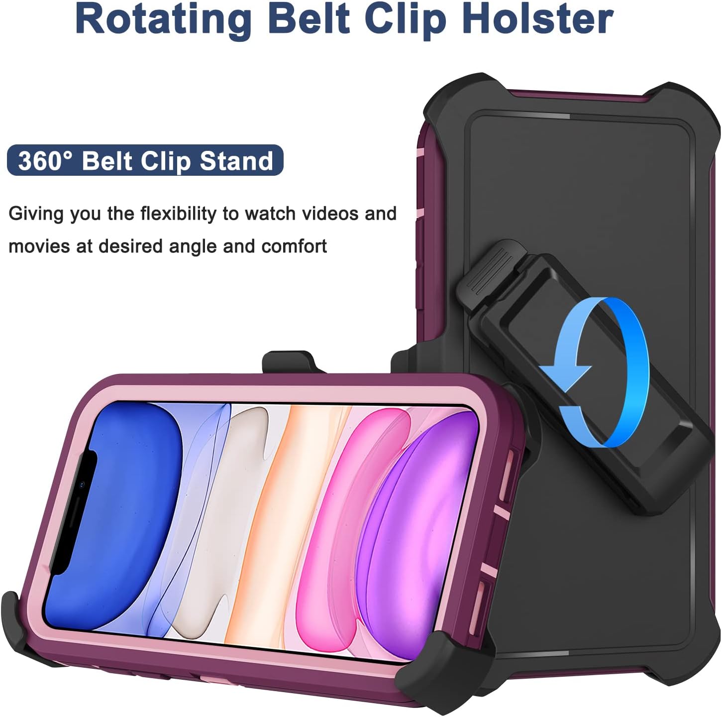 Funda para iPhone 11 con funda de clip para cinturón, 2 protectores de pantalla, grado militar resistente a prueba de golpes, a prueba de polvo y