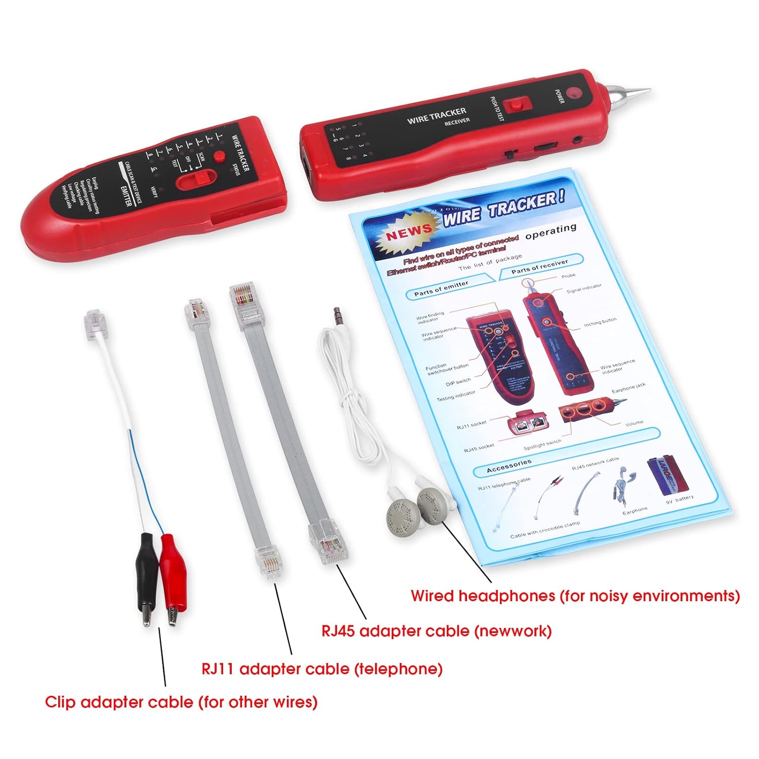 Cable Tracer Probador de cables de red Ethernet RJ45 RJ11  Rastreador de tóner de alambre CAT5 CAT6 Probador de continuidad  Kit de generador de