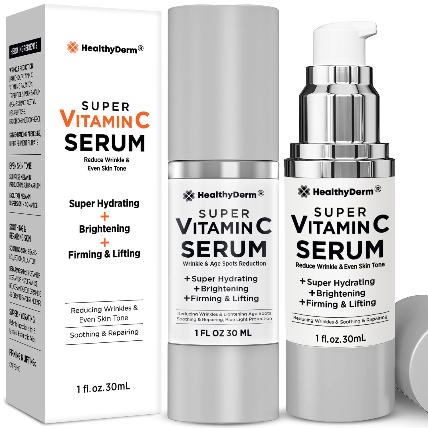 Suero súper vitamina C para mujeres mayores de 70 años niacinamida, vitamina C, ácido hialurónico, péptidos, vitamina E, cafeína, bakuchiol,