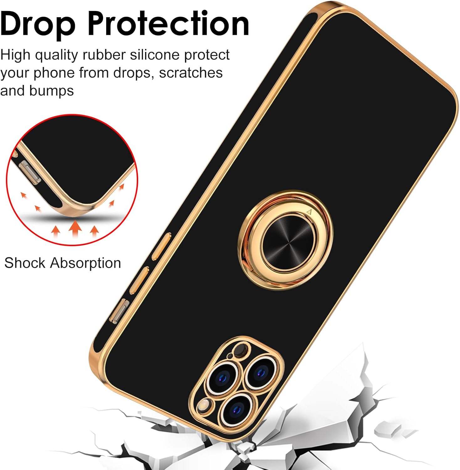 Hython Funda para iPhone 12 Pro con soporte de anillo soporte de anillo giratorio de 360 con soporte magnético chapado de lujo en oro rosa suave TPU