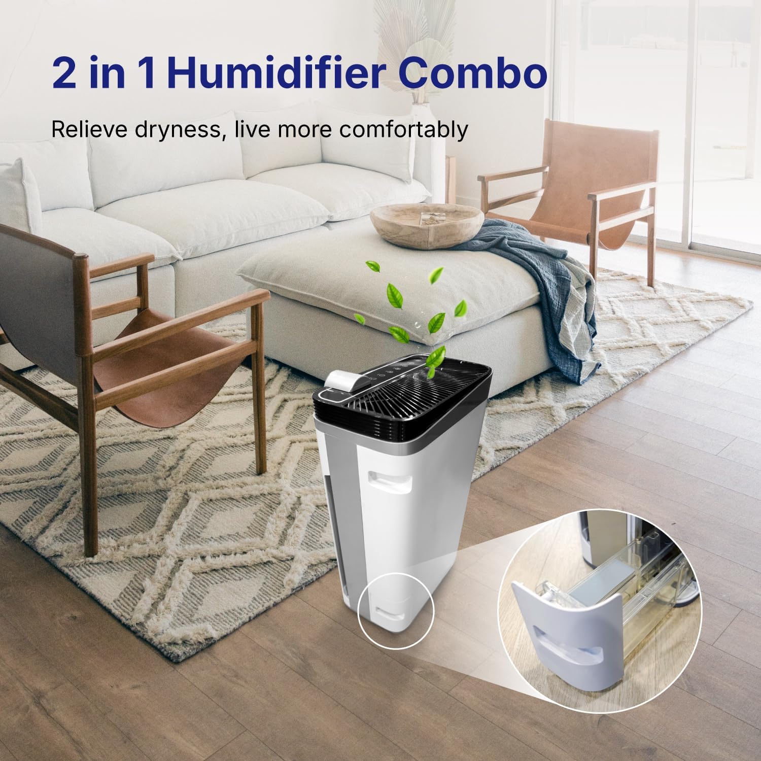 RIA Purificador de aire inteligente BreezeGuard Humidificador integrado 2 en 1  Limpiador de aire silencioso de grado industrial para hogares
