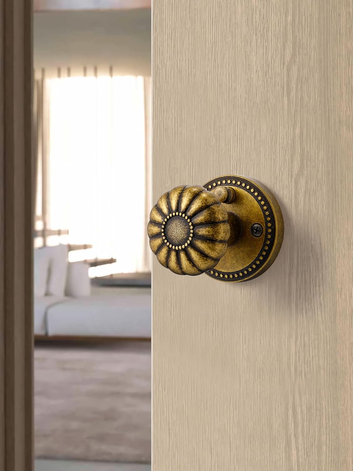 Perillas de puerta de latón antiguo, pomo de puerta de privacidad interior con cerradura para dormitorio y baño, aleación de zinc, paquete de 2