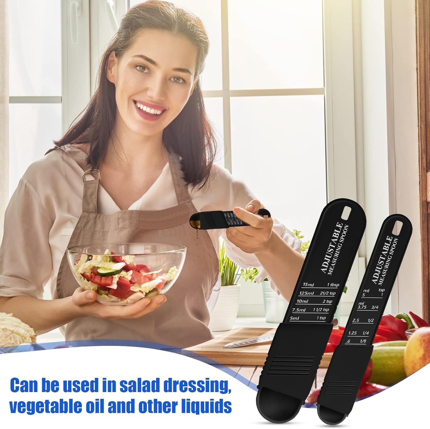 Juego de 6 cucharas medidoras ajustables de plástico y cucharadita de cocina para hornear, cuchara de chef, cucharas medidoras para cocina,
