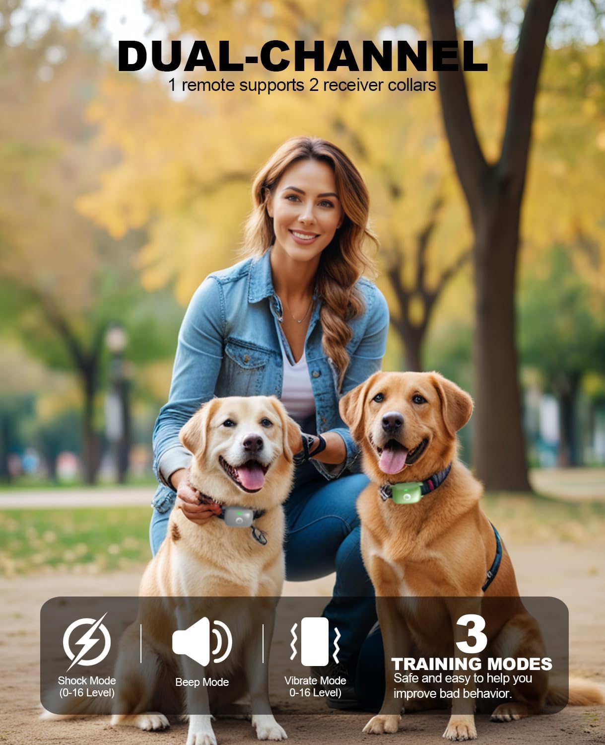 Collar eléctrico de entrenamiento para perros con control remoto de 1640 pies para 2 perros, E-Shock, bloqueo de seguridad con 3 modos de