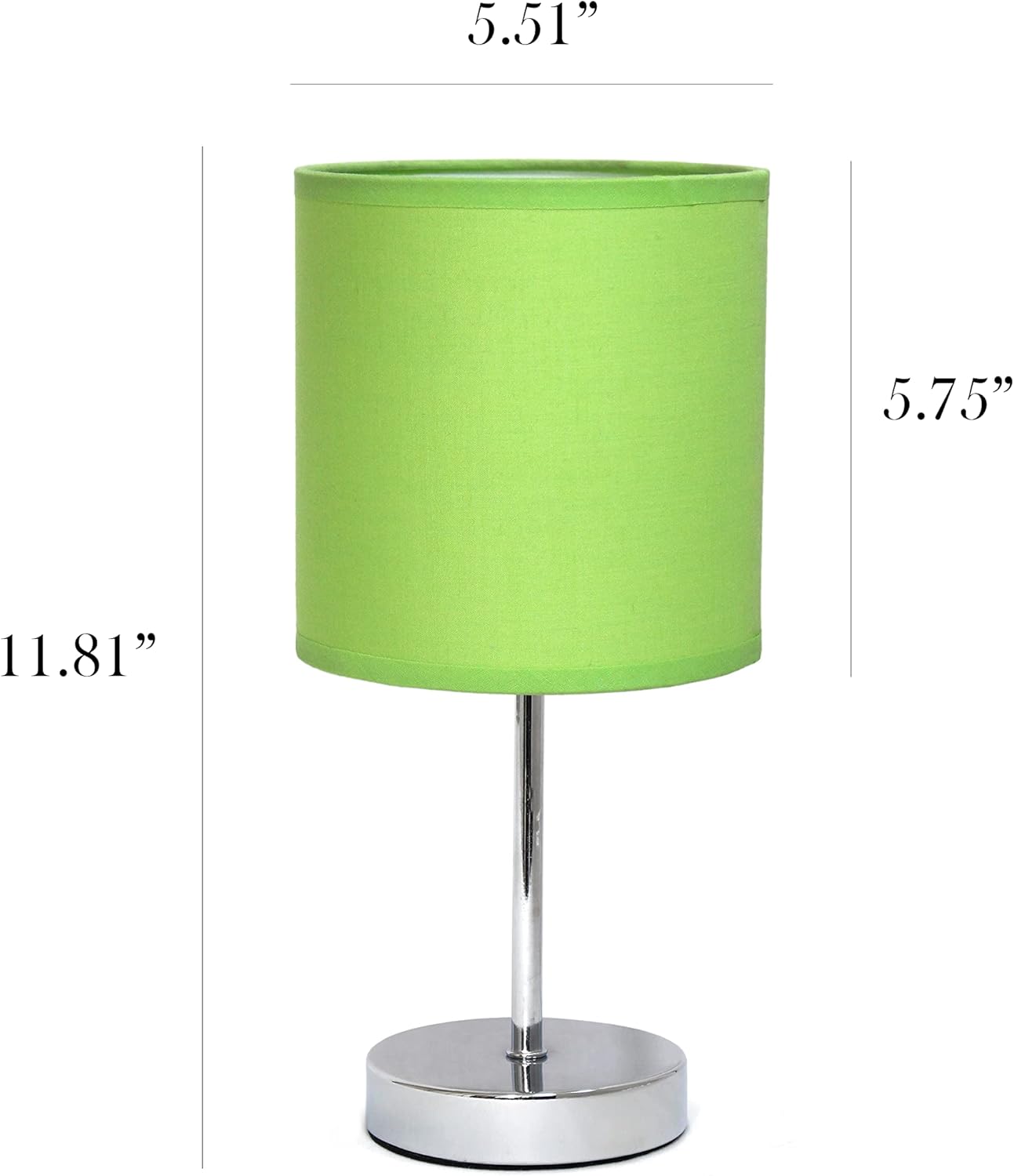 Simple Designs LT2007-GRN – Mini lámpara de mesa básica cromada con pantalla de tela, verde